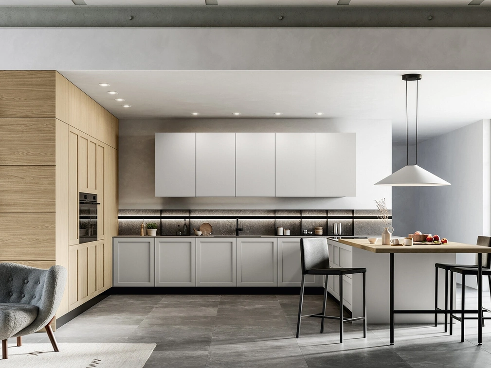 Cucina Moderna con penisola Alma 01 in pet e laminato di Arredo3