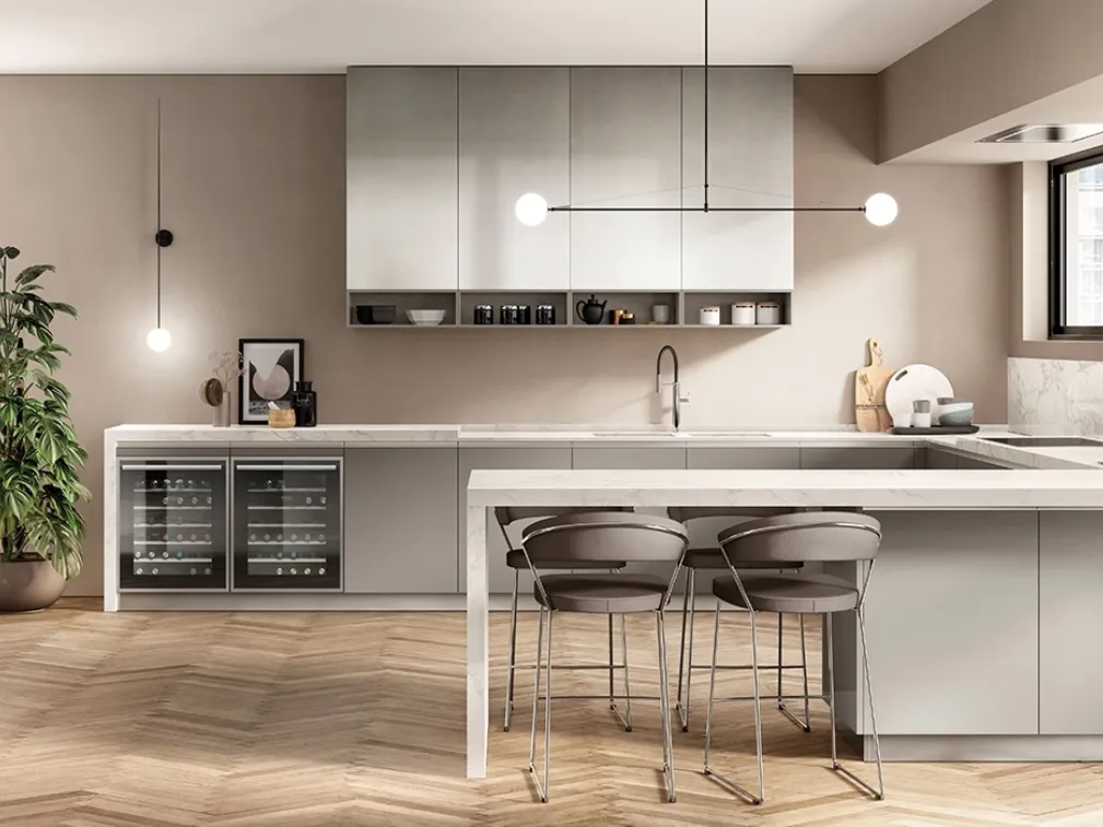 Cucina Moderna Boxi in laccato Grigio Titanio di Scavolini