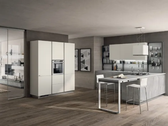 Cucina Moderna Evolution in Concrete Medium e Bianco opaco di Scavolini