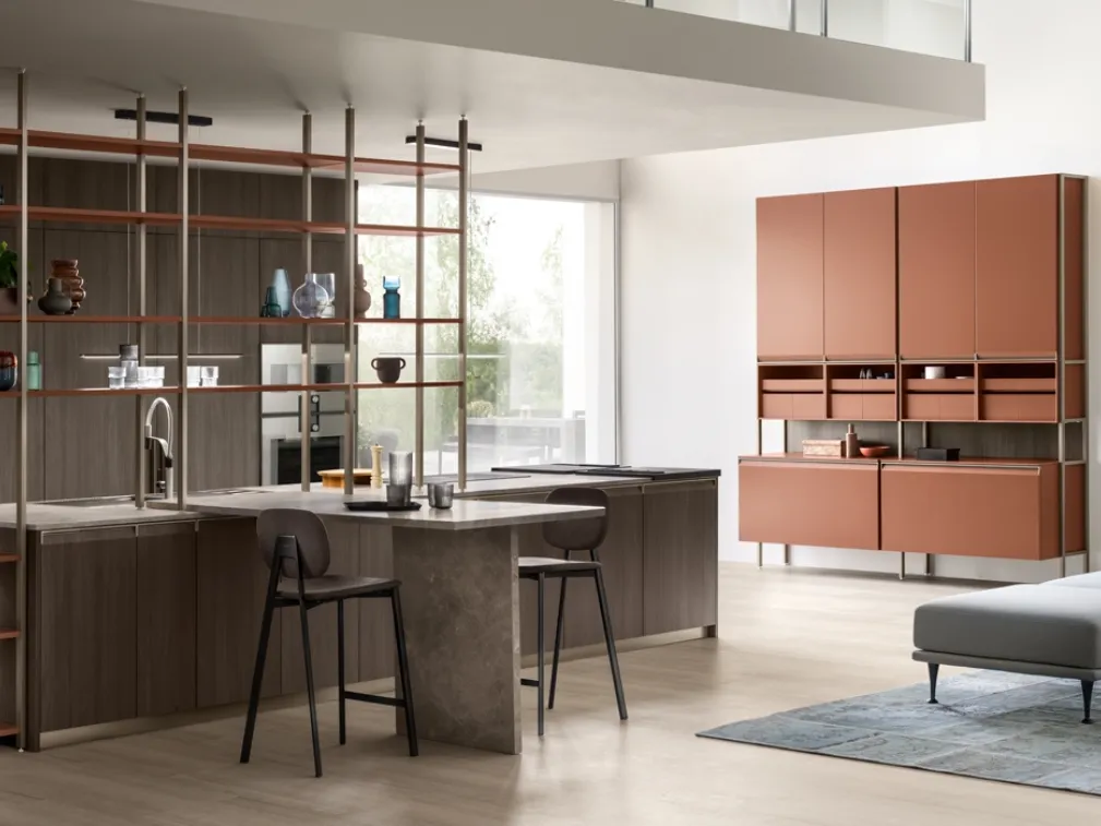 Cucina Moderna Formalia in Noce Arabica e laccato Ruggine di Scavolini