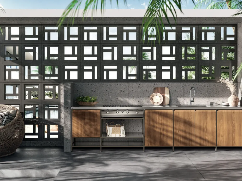 Cucina Moderna lineare in tek Formalia Outdoor 05 di Scavolini