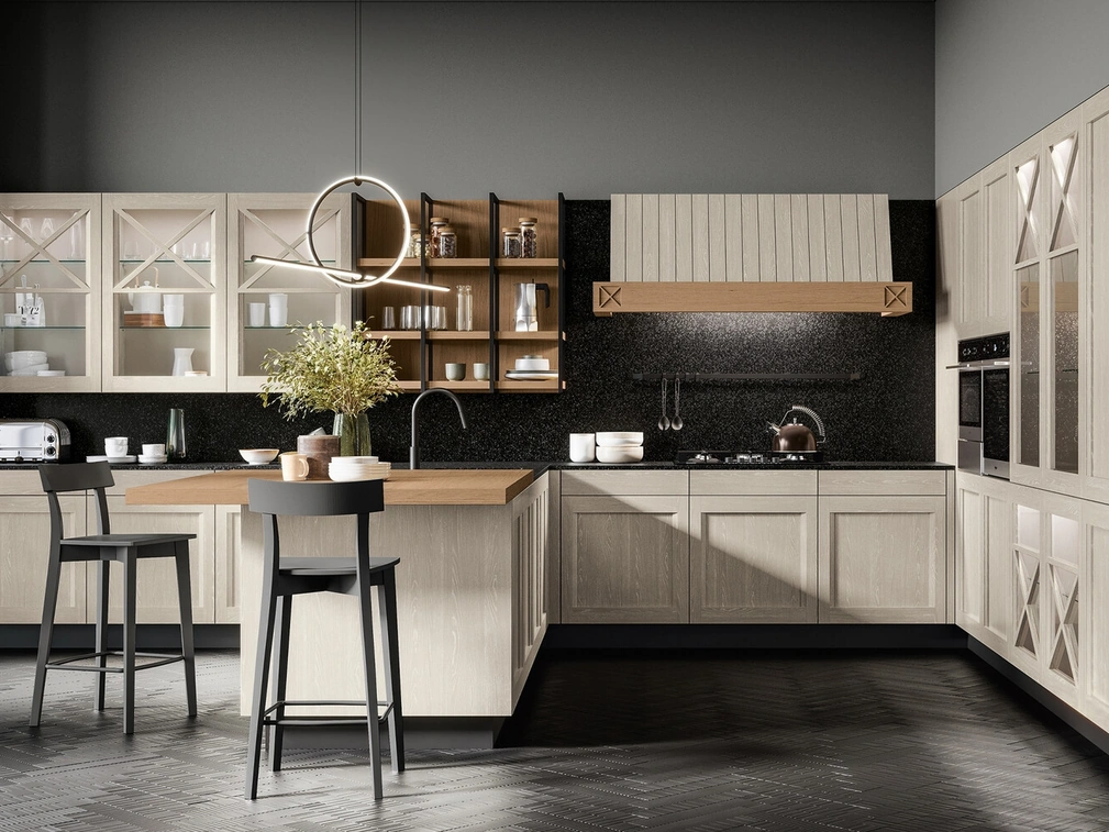 Cucina Moderna con penisola in legno Frida di Arredo3