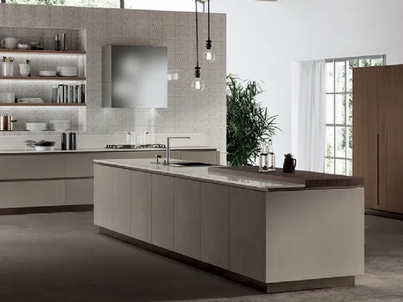 Cucina Moderna Liberamente 13 in finitura Biomalta Argilla Delhi e Noce Royal di Scavolini