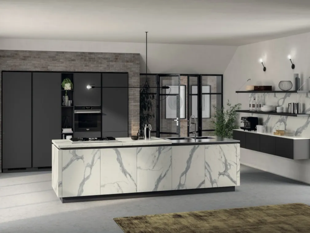 Cucina Moderna Liberamente in Statuario e Grigio Ferro di Scavolini