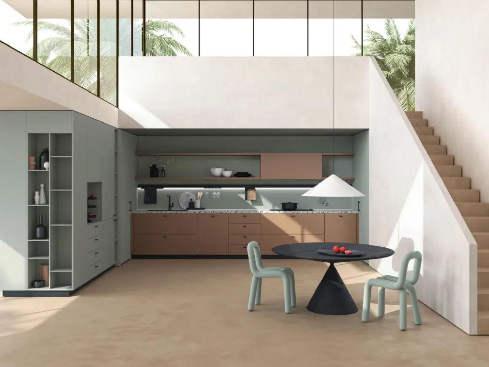 Cucina Moderna M2 Crea Terracotta e Verde di Meson's Cucine