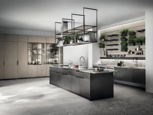 Cucina Moderna Mia 01 in Acciaio Scuro e Biomalta Argilla Dehli di Scavolini