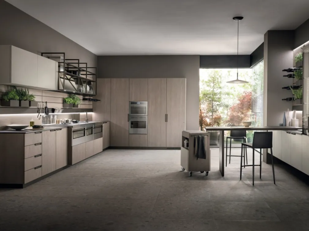 Cucina Moderna Mia in Rovere Gessato e Biomalta Argilla Lima di Scavolini