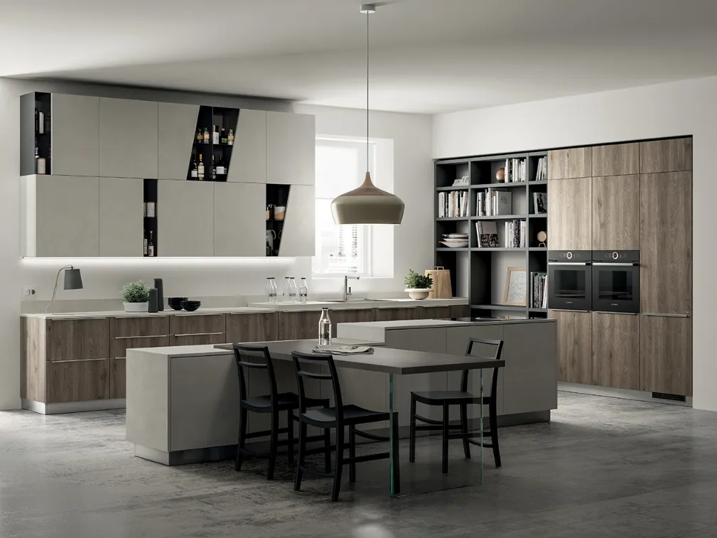 Cucina Moderna Mood in Rovere Season con Isola Azimut di Scavolini