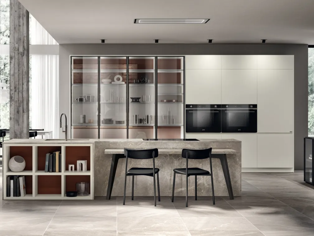 Cucina Moderna Motus in laccato opaco Bianco Prestige di Scavolini