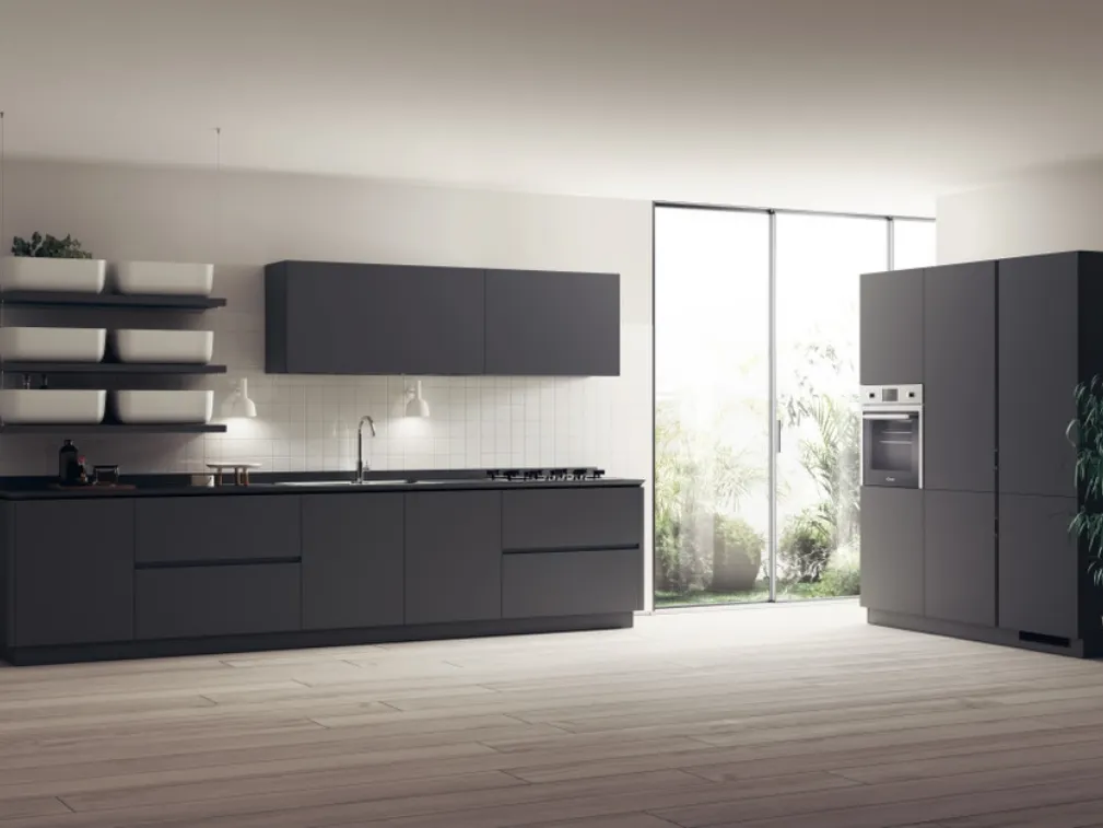 Cucina Moderna Qi in laccato opaco Grigio Ferro di Scavolini