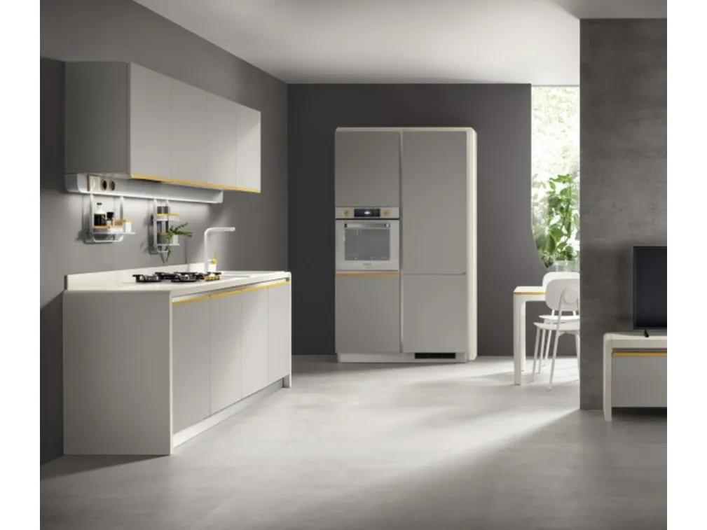 Cucina Moderna Dandy Plus Grigio con maniglia Giallo Senape di Scavolini