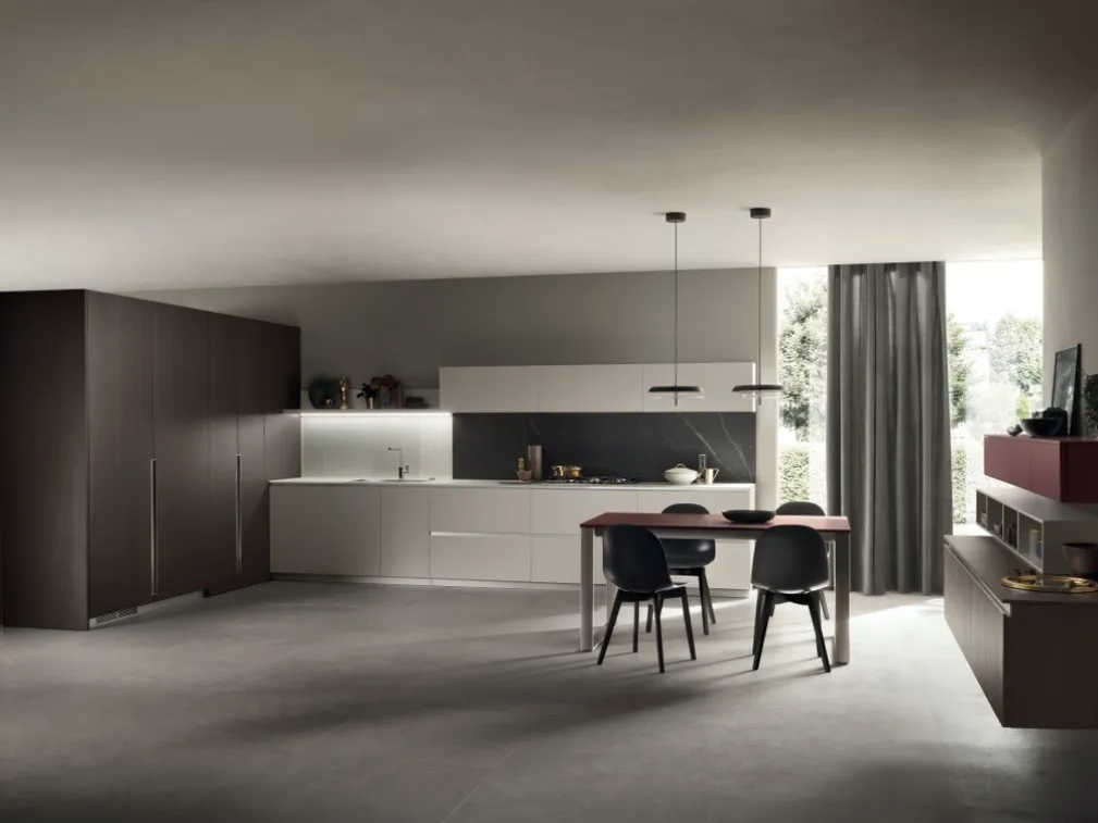 Cucina Moderna DeLinea in laccato Grigio Chiaro e Rovere Grafite di Scavolini