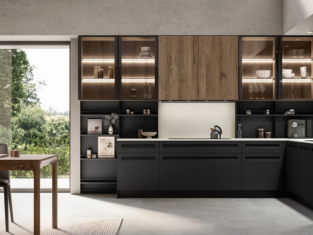 Cucina Moderna angolare in Pet e impiallacciato rovere Tekna di Arredo3