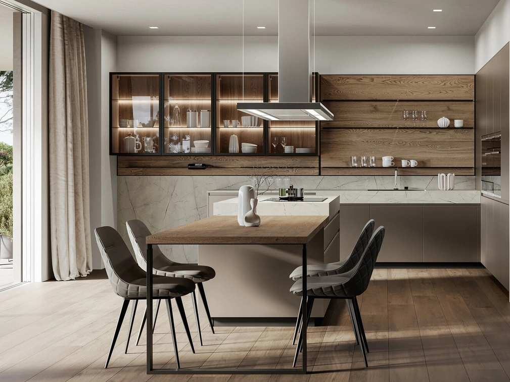 Cucina Moderna con isola in laccato e rovere Wega di Arredo3